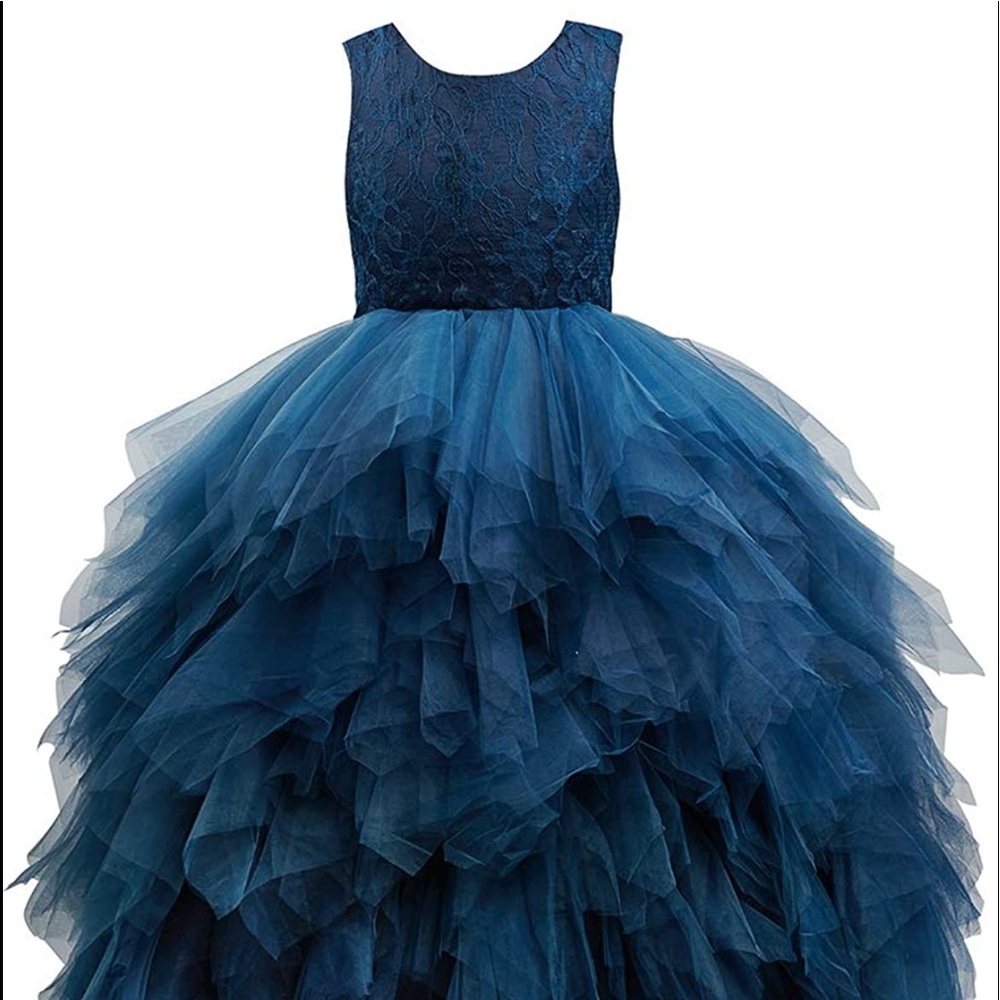 Miama Cross Back Lace Tulle Ruffle Wedding Flower Girl Dress Junior Bridesmaid